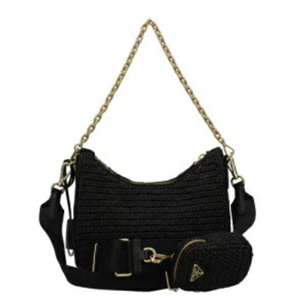 Prada ReEdition 2005 chain shoulder bag black raffia effect crochet Black - Picture 4 of 9